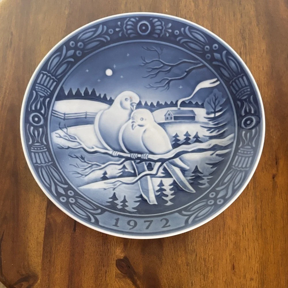 Vintage Blue Decorative Plate with Birds